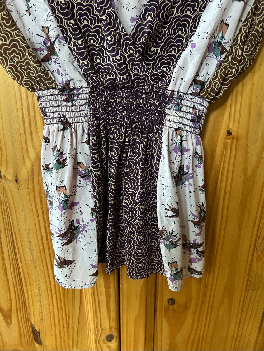 Corey Lynn Calter Thrush Song Silk Top Whimsical Bird Print Elasticized Waist - Picture 5 of 8
